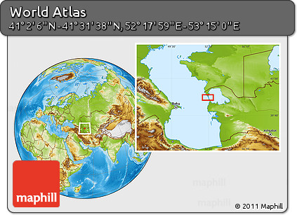 Physical Location Map of the Area around 41° 16' 52" N, 52° 46' 29" E