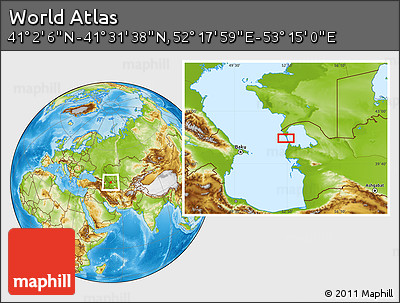 Physical Location Map of the Area around 41° 16' 52" N, 52° 46' 29" E