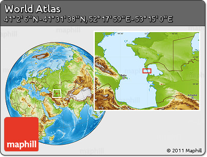 Physical Location Map of the Area around 41° 16' 52" N, 52° 46' 29" E