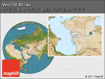 Satellite Location Map of the Area around 41° 16' 52" N, 53° 37' 30" E