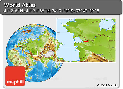 Physical Location Map of the Area around 41° 16' 52" N, 55° 19' 30" E