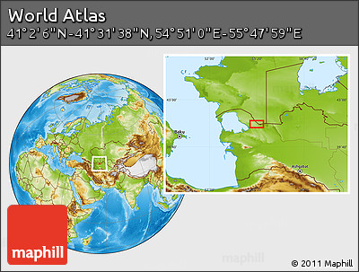 Physical Location Map of the Area around 41° 16' 52" N, 55° 19' 30" E