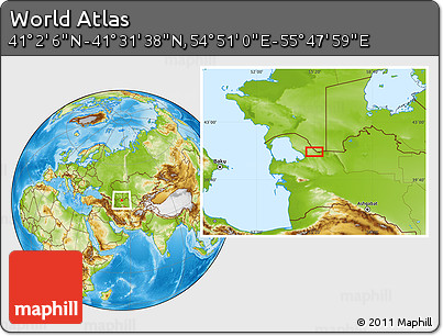 Physical Location Map of the Area around 41° 16' 52" N, 55° 19' 30" E