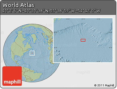 Savanna Style Location Map of the Area around 41° 16' 52" N, 55° 10' 29" W, hill shading