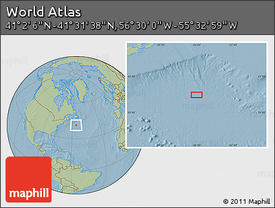 Savanna Style Location Map of the Area around 41° 16' 52" N, 56° 1' 29" W, hill shading