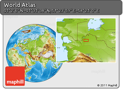 Physical Location Map of the Area around 41° 16' 52" N, 57° 52' 30" E