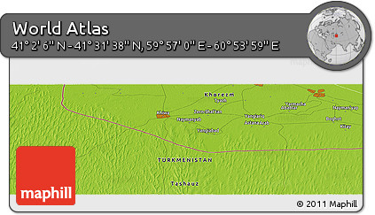 Physical Panoramic Map of the Area around 41° 16' 52" N, 60° 25' 29" E
