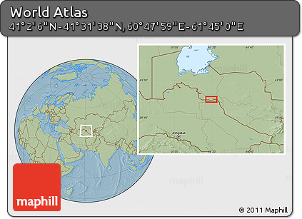 Savanna Style Location Map of the Area around 41° 16' 52" N, 61° 16' 29" E, hill shading
