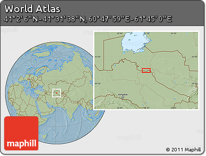 Savanna Style Location Map of the Area around 41° 16' 52" N, 61° 16' 29" E, hill shading