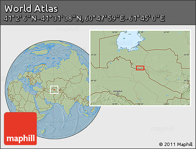 Savanna Style Location Map of the Area around 41° 16' 52" N, 61° 16' 29" E, hill shading
