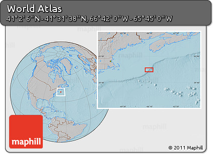 Gray Location Map of the Area around 41° 16' 52" N, 66° 13' 29" W, hill shading