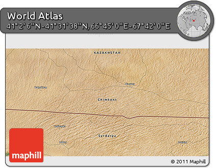 Satellite 3D Map of the Area around 41° 16' 52" N, 67° 13' 29" E