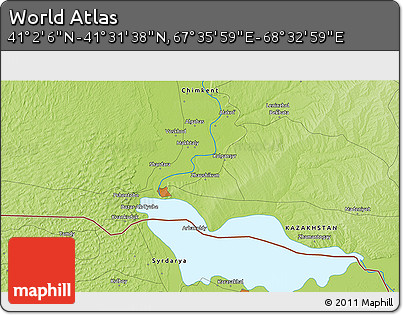Physical 3D Map of the Area around 41° 16' 52" N, 68° 4' 29" E
