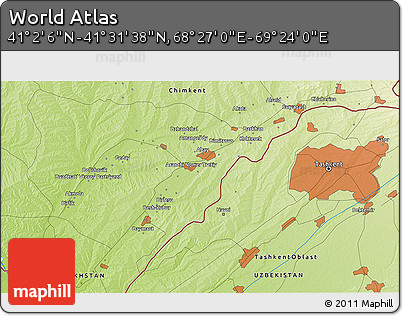 Physical 3D Map of the Area around 41° 16' 52" N, 68° 55' 30" E