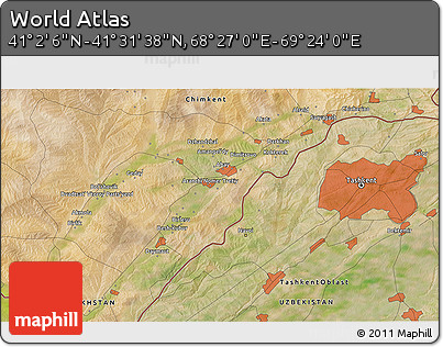 Satellite 3D Map of the Area around 41° 16' 52" N, 68° 55' 30" E