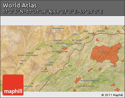 Satellite 3D Map of the Area around 41° 16' 52" N, 68° 55' 30" E