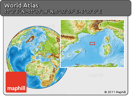 Physical Location Map of the Area around 41° 16' 52" N, 6° 1' 30" E