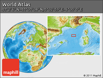 Physical Location Map of the Area around 41° 16' 52" N, 6° 1' 30" E