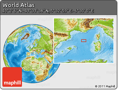Physical Location Map of the Area around 41° 16' 52" N, 6° 1' 30" E