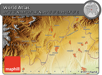 Physical Map of the Area around 41° 16' 52" N, 71° 28' 29" E