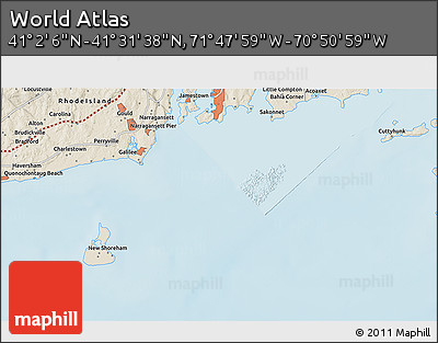 Shaded Relief 3D Map of the Area around 41° 16' 52" N, 71° 19' 29" W