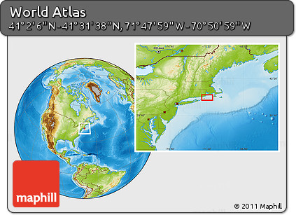 Physical Location Map of the Area around 41° 16' 52" N, 71° 19' 29" W