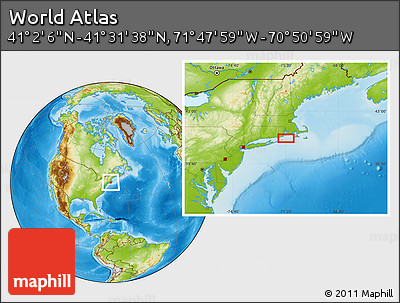 Physical Location Map of the Area around 41° 16' 52" N, 71° 19' 29" W