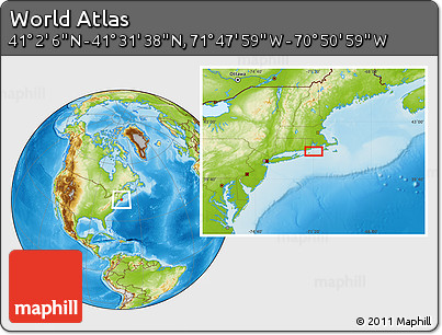 Physical Location Map of the Area around 41° 16' 52" N, 71° 19' 29" W