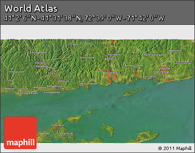 Satellite 3D Map of the Area around 41° 16' 52" N, 72° 10' 30" W