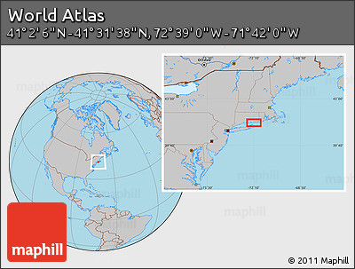 Gray Location Map of the Area around 41° 16' 52" N, 72° 10' 30" W