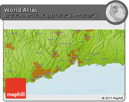 Physical 3D Map of the Area around 41° 16' 52" N, 73° 1' 30" W