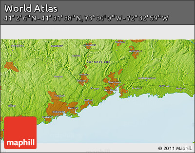 Physical 3D Map of the Area around 41° 16' 52" N, 73° 1' 30" W