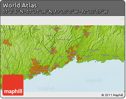 Physical 3D Map of the Area around 41° 16' 52" N, 73° 1' 30" W