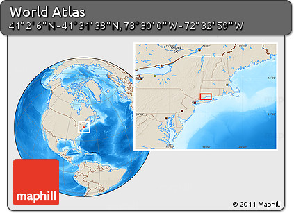 Shaded Relief Location Map of the Area around 41° 16' 52" N, 73° 1' 30" W
