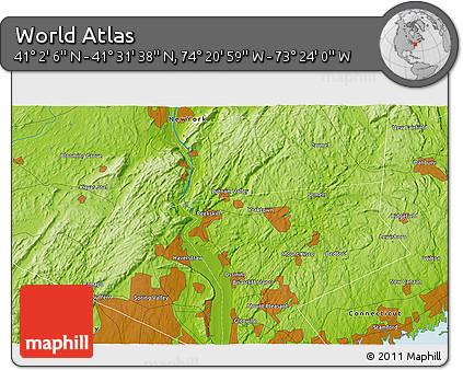 Physical 3D Map of the Area around 41° 16' 52" N, 73° 52' 30" W