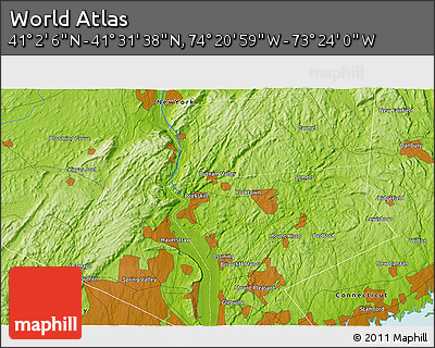 Physical 3D Map of the Area around 41° 16' 52" N, 73° 52' 30" W