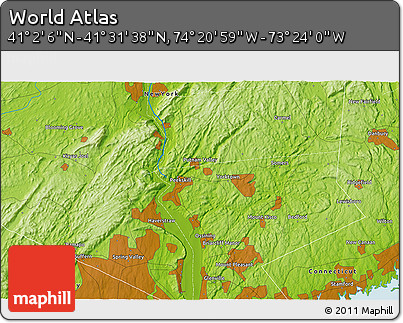 Physical 3D Map of the Area around 41° 16' 52" N, 73° 52' 30" W