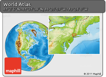 Physical Location Map of the Area around 41° 16' 52" N, 73° 52' 30" W