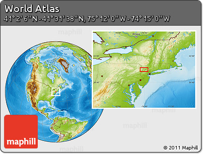 Physical Location Map of the Area around 41° 16' 52" N, 74° 43' 29" W