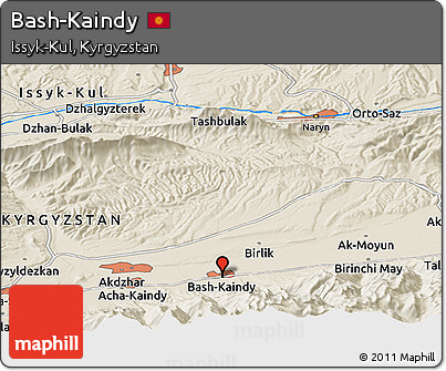 Shaded Relief Panoramic Map of Bash-Kaindy