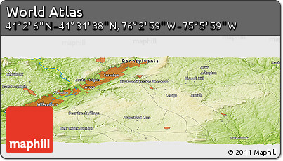 Physical Panoramic Map of the Area around 41° 16' 52" N, 75° 34' 29" W