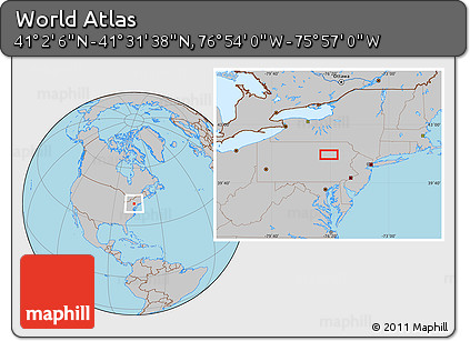 Gray Location Map of the Area around 41° 16' 52" N, 76° 25' 30" W