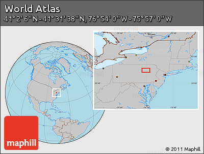Gray Location Map of the Area around 41° 16' 52" N, 76° 25' 30" W