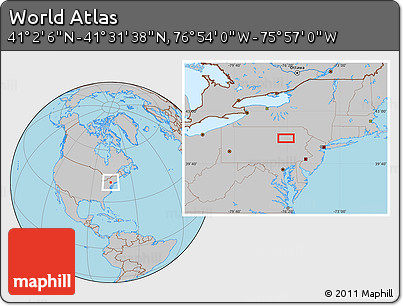 Gray Location Map of the Area around 41° 16' 52" N, 76° 25' 30" W