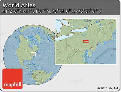 Savanna Style Location Map of the Area around 41° 16' 52" N, 76° 25' 30" W, hill shading