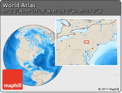 Shaded Relief Location Map of the Area around 41° 16' 52" N, 76° 25' 30" W