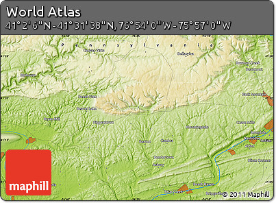 Physical Map of the Area around 41° 16' 52" N, 76° 25' 30" W