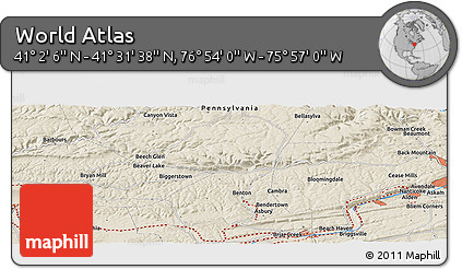 Shaded Relief Panoramic Map of the Area around 41° 16' 52" N, 76° 25' 30" W