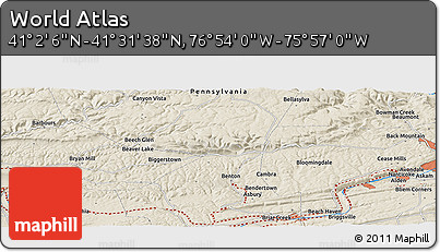 Shaded Relief Panoramic Map of the Area around 41° 16' 52" N, 76° 25' 30" W