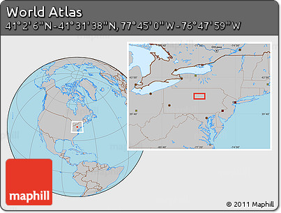 Gray Location Map of the Area around 41° 16' 52" N, 77° 16' 30" W